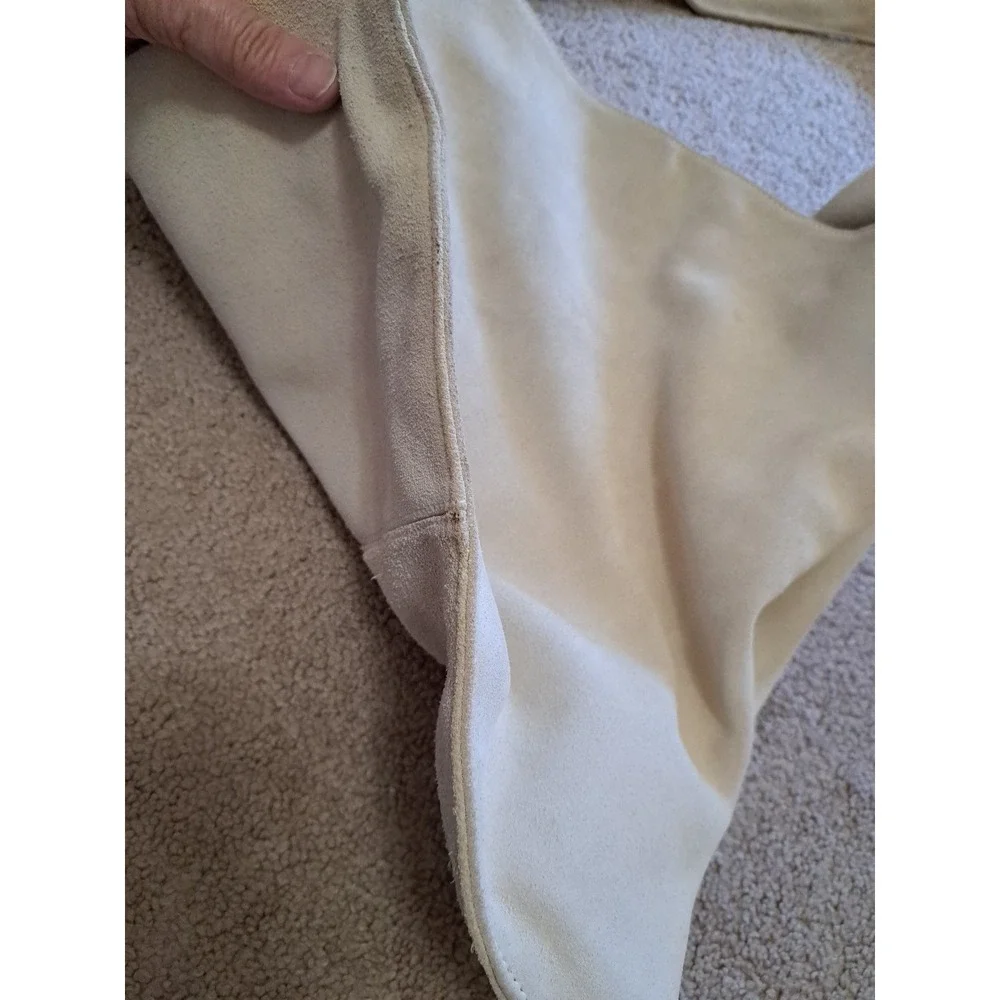 Tweeds Large Ivory Suede Leather Hobo Shoulder‎ Tote Bag Purse Vtg Cotton Lined
